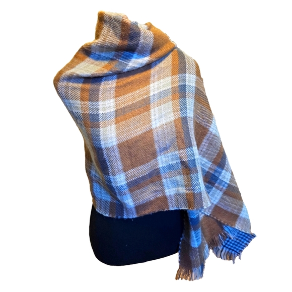Trendy Beige plaid soft cozycore winter western gingham cottagecore scarf/wrap - Picture 1 of 7